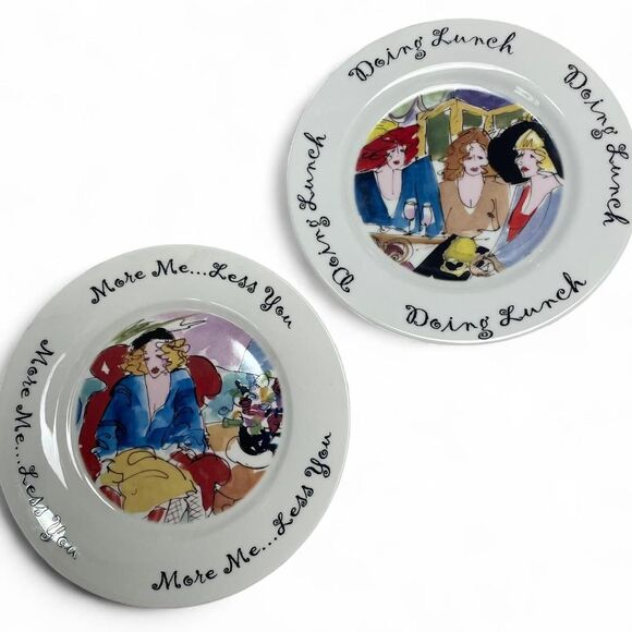 Set Of 2 Anne Ormsby House Of Prill Ceramic Plates Doing Lunch More Me Less You - Picture 1 of 4